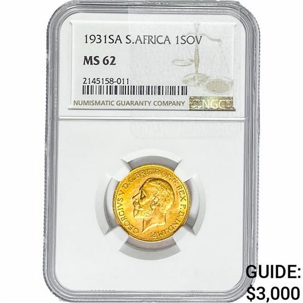 1931SA S. Africa .2355oz Gold 1 Sovereign NGC MS62