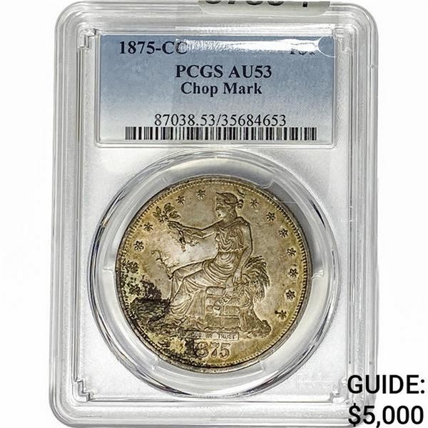 1875-CC Silver Trade Dollar PCGS AU53 Chop Mark