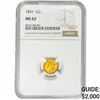 Image 1 : 1851 Rare Gold Dollar NGC MS62