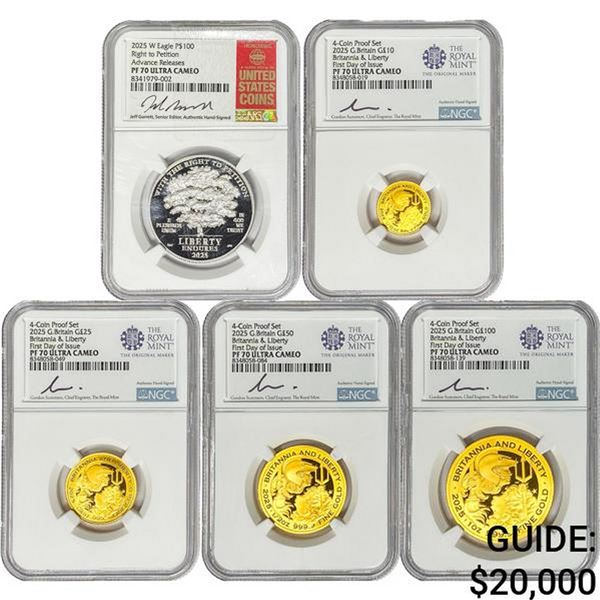 [5 Coins]2025 Gold 4-Coin G.Brit Set/1oz Platinum $100
