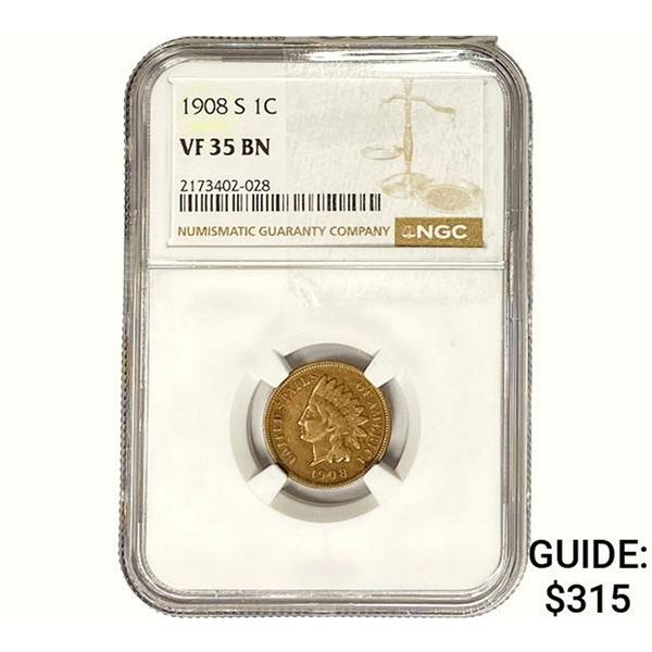 1908-S Indian Head Cent NGC VF35 BN