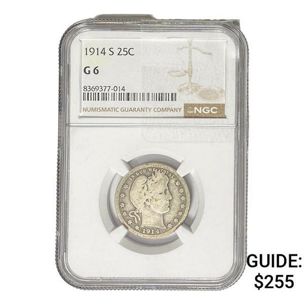 1914-S Barber Quarter NGC G6