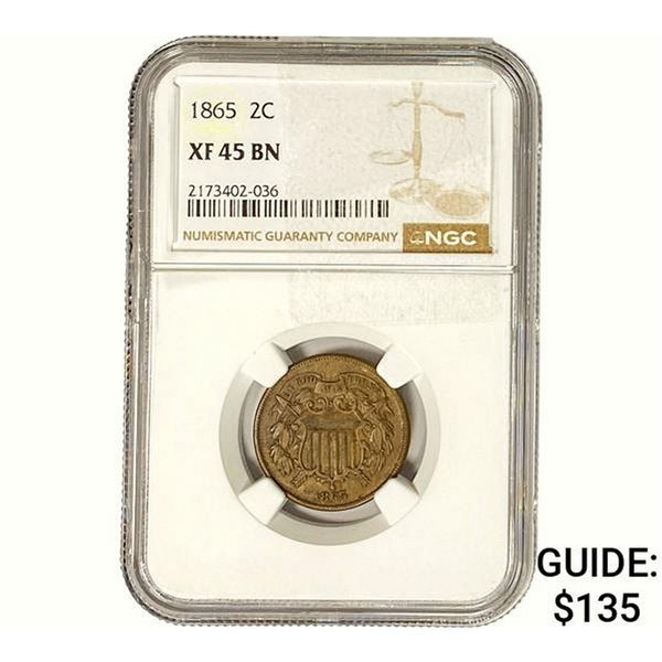 1865 Two Cent Piece NGC XF45 BN