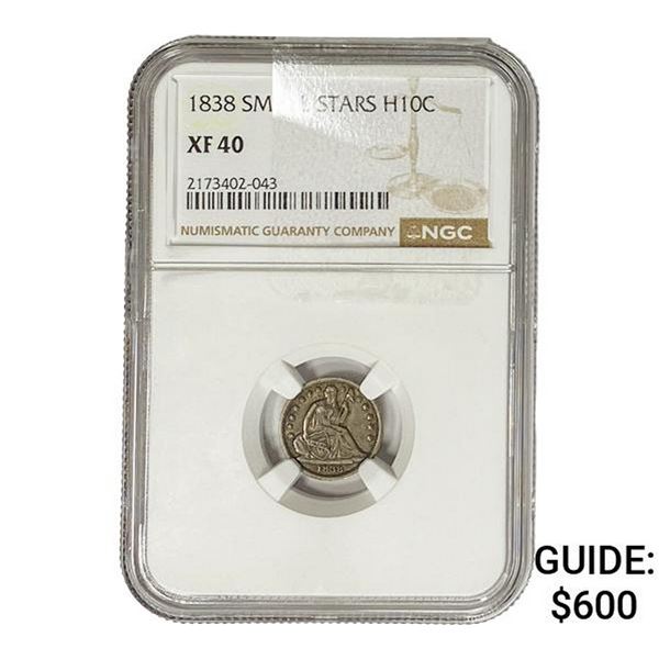 1838 Seated Liberty Half Dime NGC XF40 Small Stars