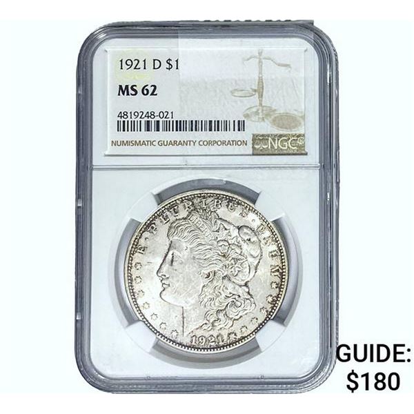 1921-D Morgan Silver Dollar NGC MS62