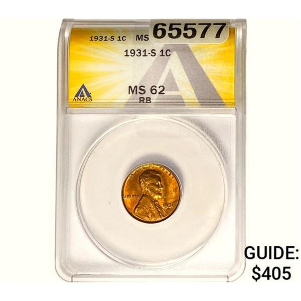 1931-S Lincoln Memorial Cent ANACS MS62 RB