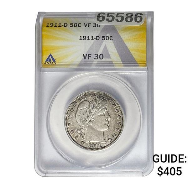 1911-D Barber Half Dollar ANACS VF30