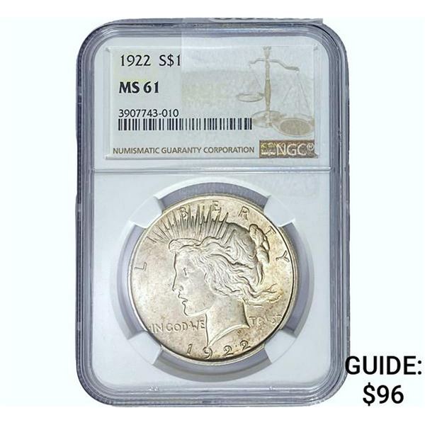 1922 Silver Peace Dollar NGC MS61