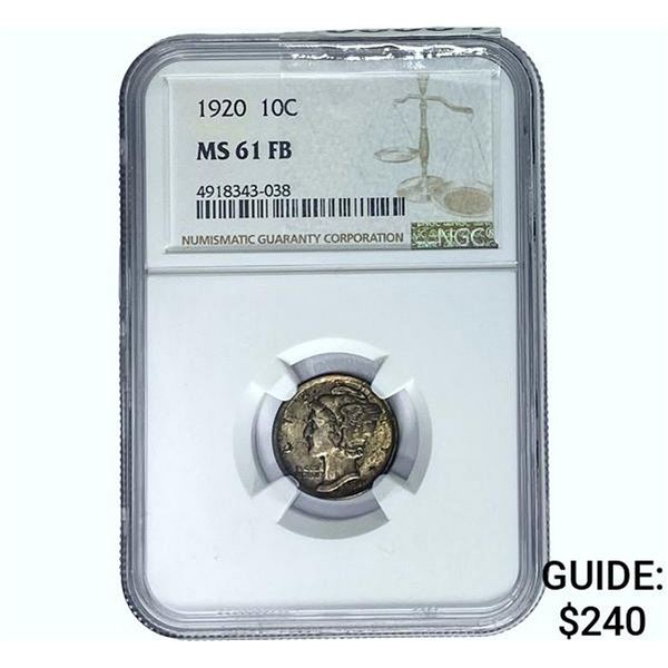 1920 Mercury Silver Dime NGC MS61 FB