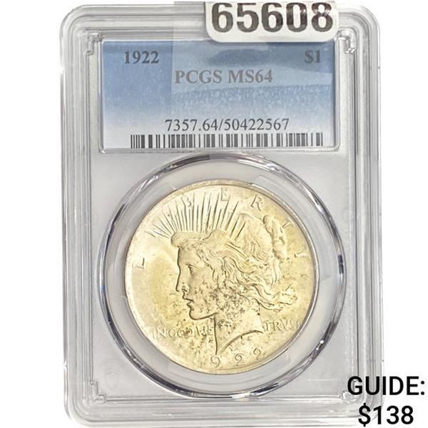 1922 Silver Peace Dollar PCGS MS64