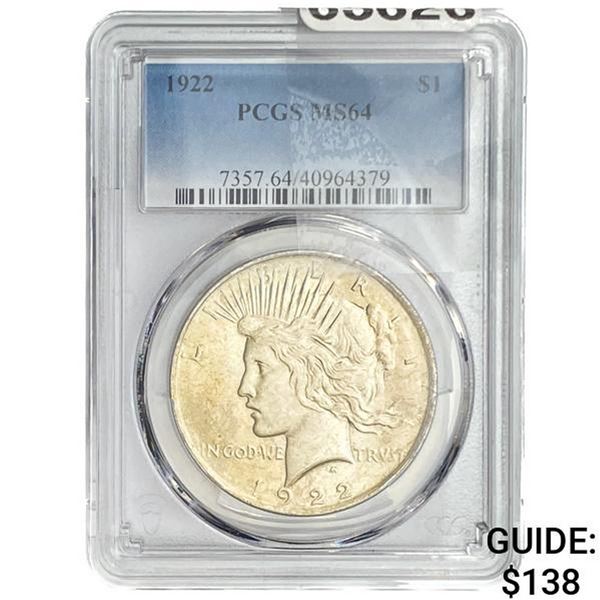 1922 Silver Peace Dollar PCGS MS64
