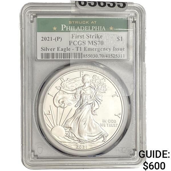 [3 Coins] 2021-P/S/W Silver Eagle PCGS MS70 TY 1