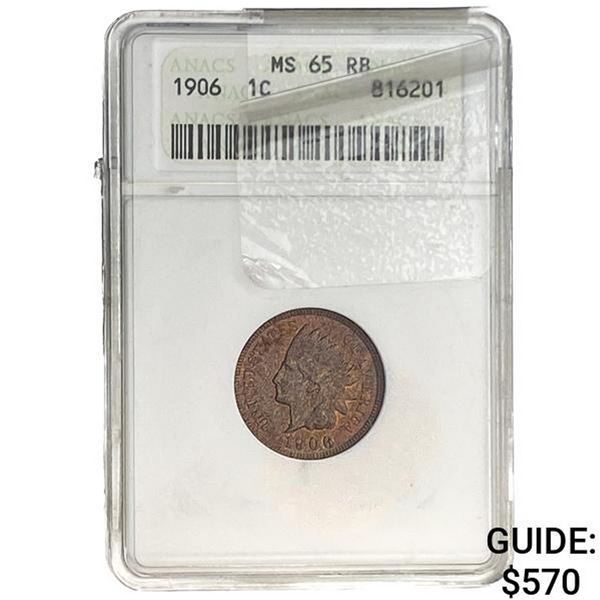 1906 Indian Head Cent ANACS MS65 RB
