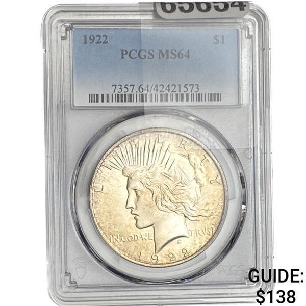 1922 Silver Peace Dollar PCGS MS64