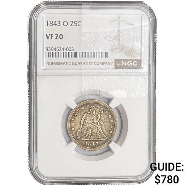 1843-O Seated Liberty Quarter NGC VF20