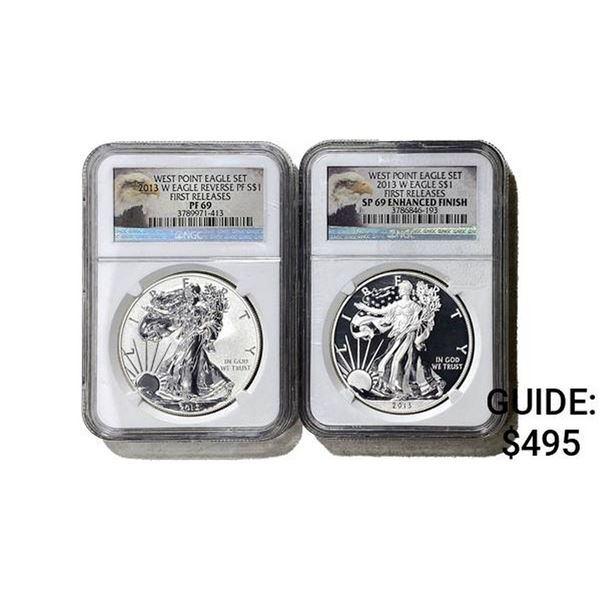 [2 Coins] 2013-W Silver Eagle NGC SP 69/PF69