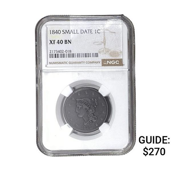 1840 Braided Hair Large Cent NGC XF40 BN