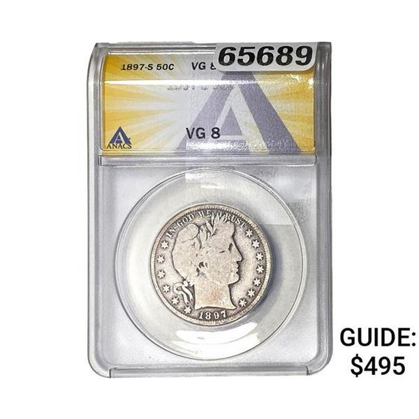 1897-S Barber Half Dollar ANACS VG8