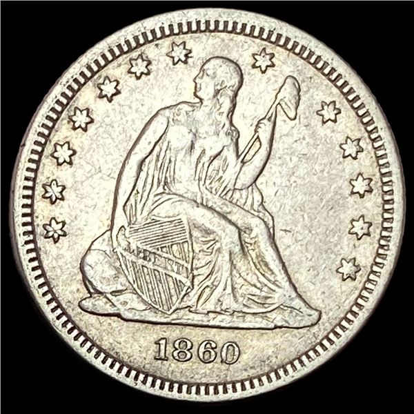1860 Silver Seated Liberty Quarter CHOICE AU