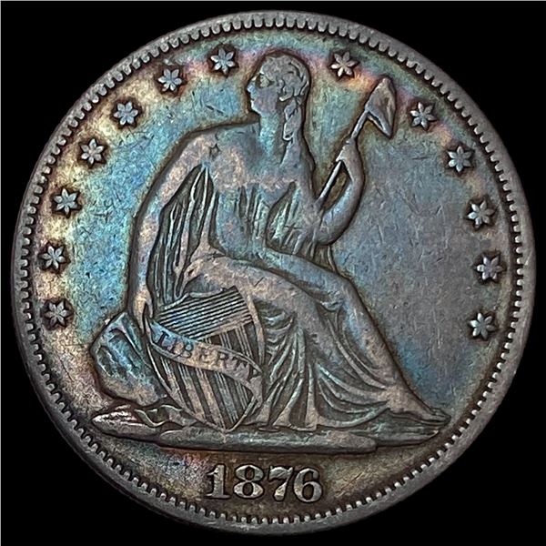1876 Toned Seated Liberty Half Dollar LIGHTLY CIRCULATED