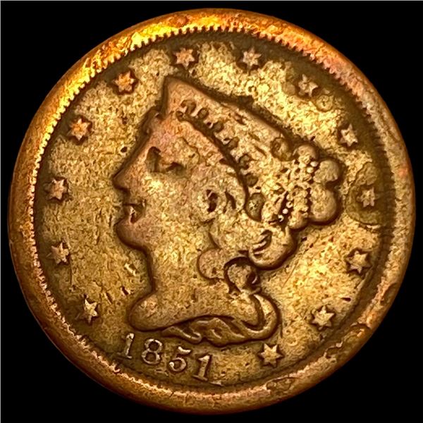 1851 Braided Hair Half Cent LIGHTLY CIRCULATED