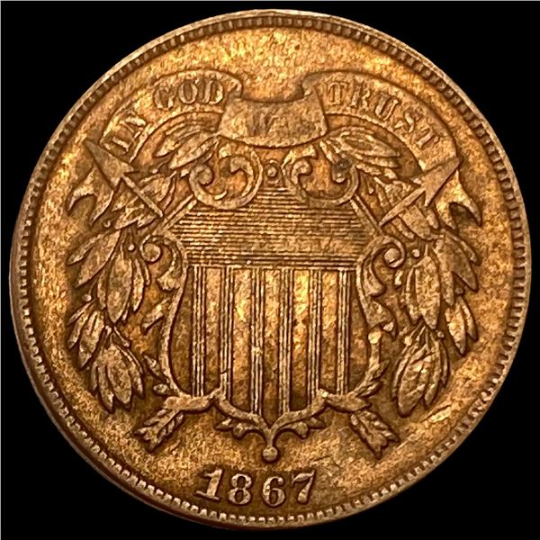1867 Copper Two Cent Piece CHOICE AU