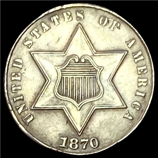1870 Silver Three-Cent Piece CHOICE AU