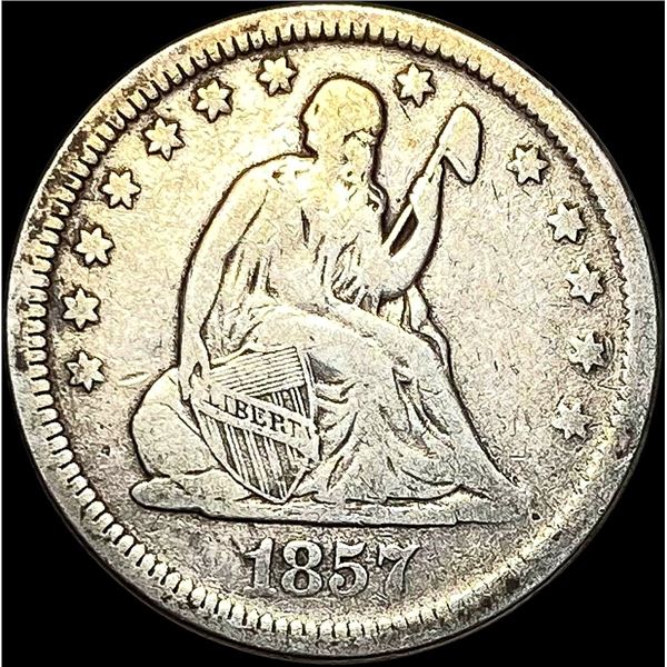 1857 Silver Seated Liberty Quarter NICELY CIRCULATED