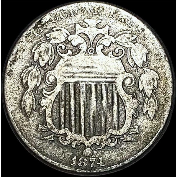 1874 Shield Nickel LIGHTLY CIRCULATED