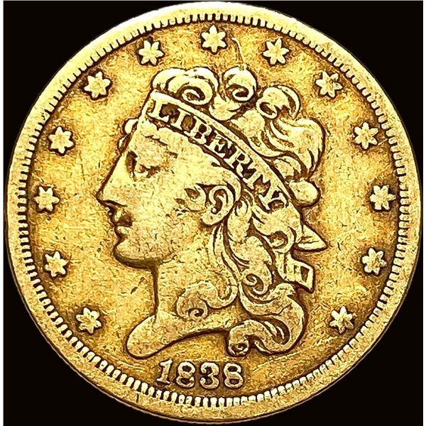 1838 $5 Gold Half Eagle LIGHTLY CIRCULATED