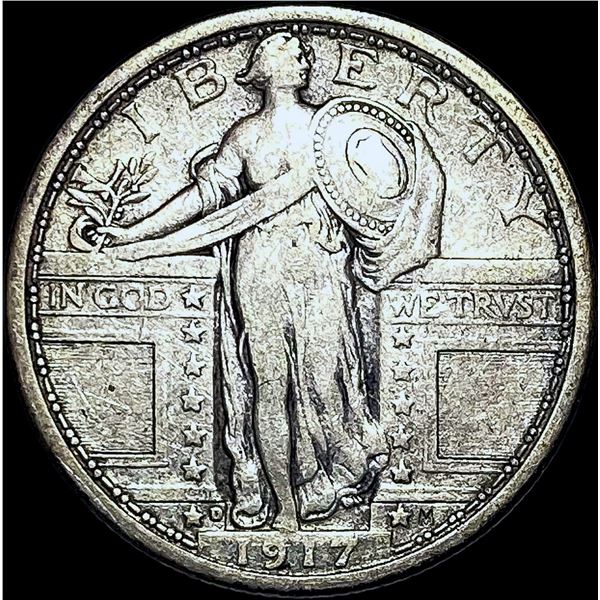 1917-D Type 1 Silver Standing Liberty Quarter CHOICE AU