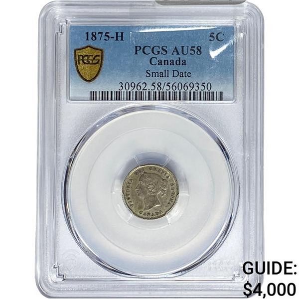 1875-H Small Date Canada 5C PCGS AU58