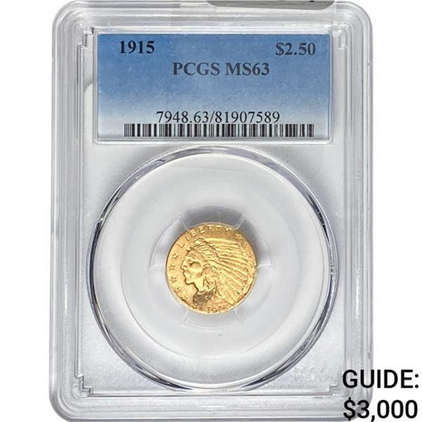 1915 $2.50 Gold Quarter Eagle PCGS MS63