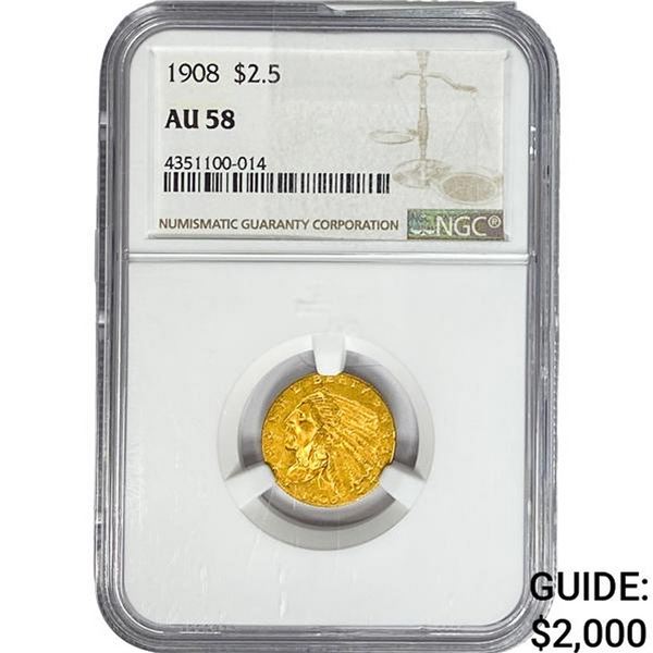 1908 $2.50 Gold Quarter Eagle NGC AU58
