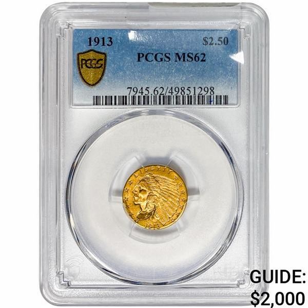 1913 $2.50 Gold Quarter Eagle PCGS MS62