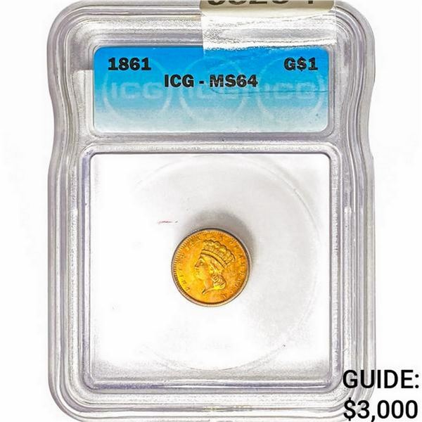 1861 Rare Gold Dollar ICG MS64