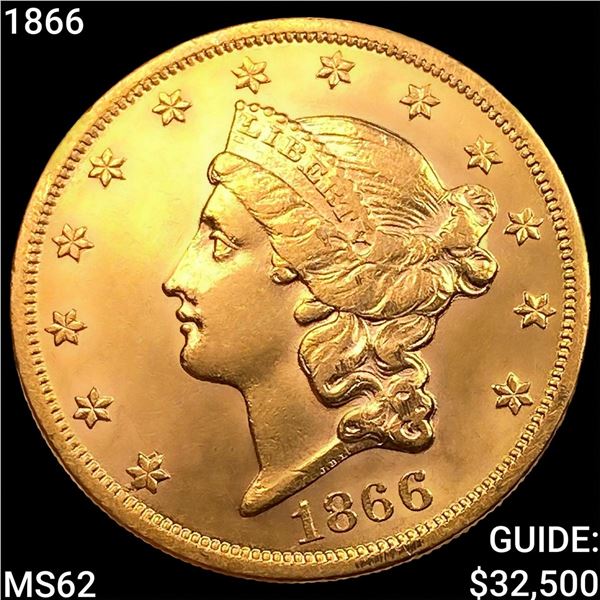 1866 $20 Gold Double Eagle UNCIRCULATED