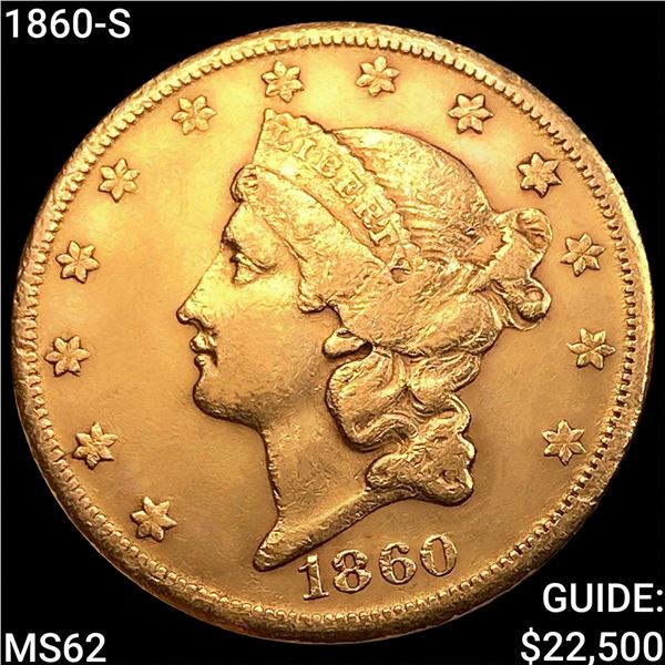 1860-S $20 Gold Double Eagle UNCIRCULATED