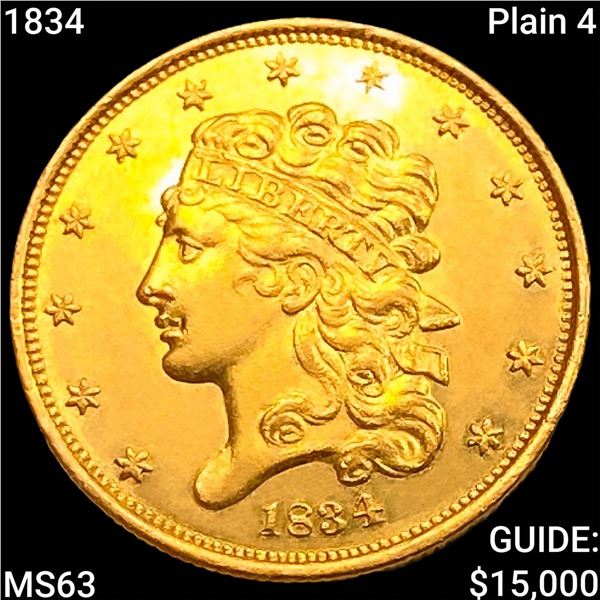 1834 Plain 4 $5 Gold Half Eagle CHOICE BU