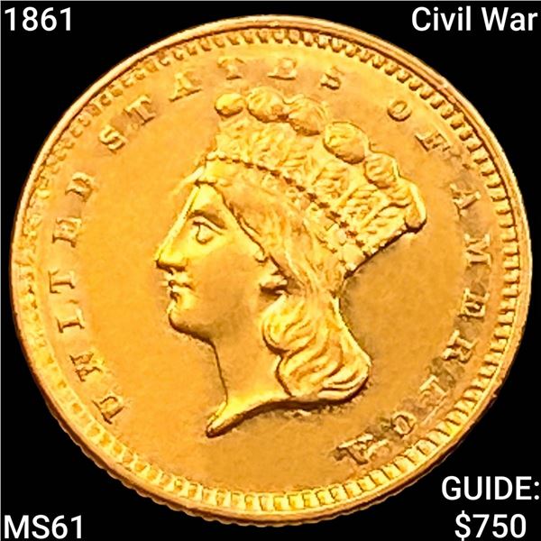 1861 Civil War Rare Gold Dollar UNCIRCULATED
