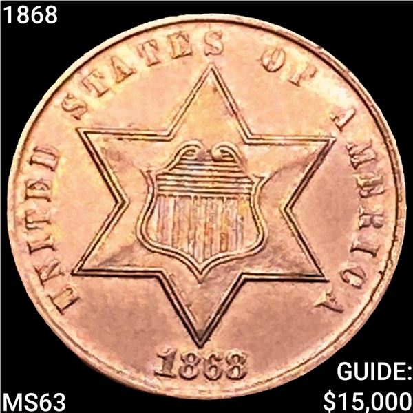 1868 Silver Three Cent CHOICE BU