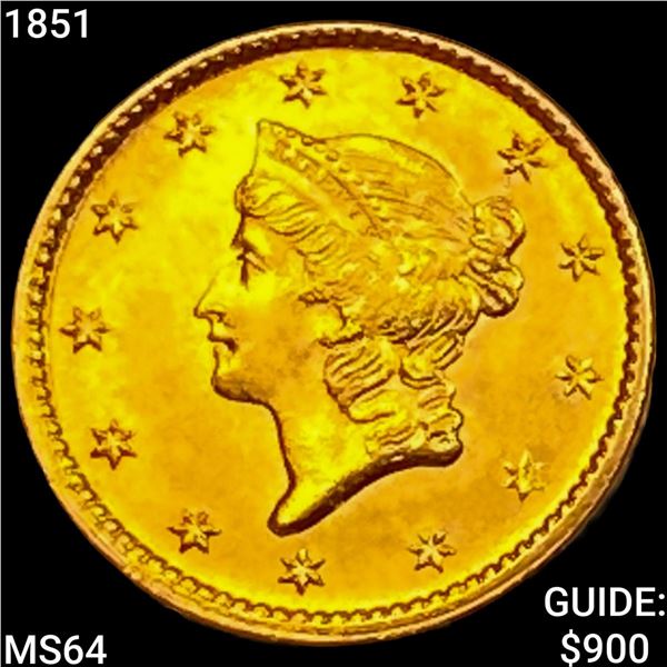 1851 Rare Gold Dollar CHOICE BU