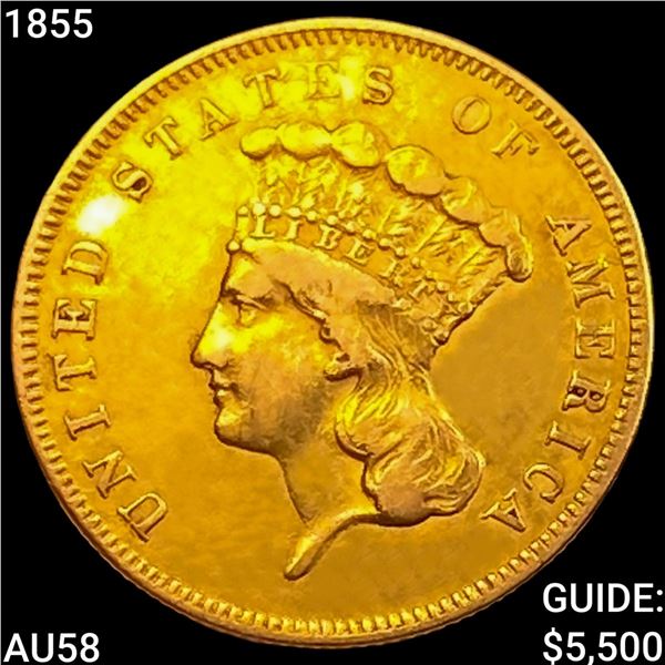 1855 $3 Gold Piece CHOICE AU
