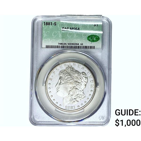 1881-S Morgan Silver Dollar CAC MS64
