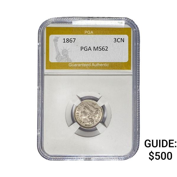 1867 Nickel Three Cent PGA MS62