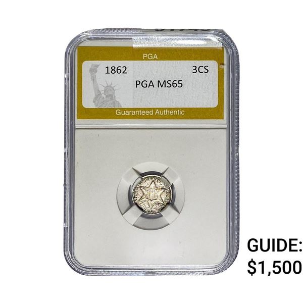 1862 Silver Three Cent PGA MS65