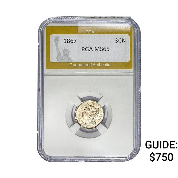 1867 Nickel Three Cent PGA MS65