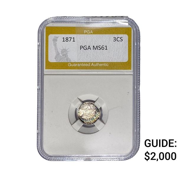 1871 Silver Three Cent PGA MS61