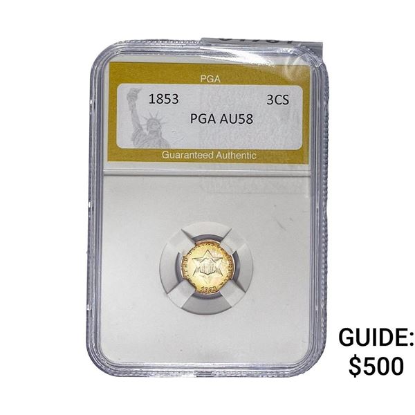 1853 Silver Three Cent PGA AU58
