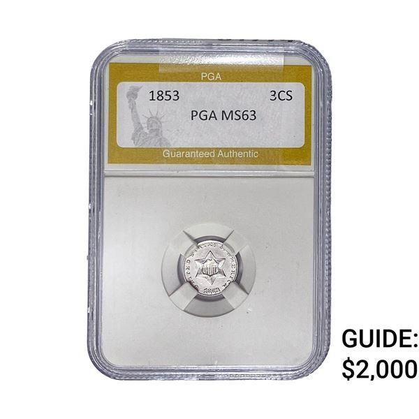 1853 Silver Three Cent PGA MS63